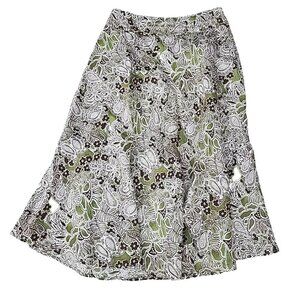 Charter Club Sage Green W/Brown Paisley Floral 100% Linen A-line Midi Skirt Sz 8